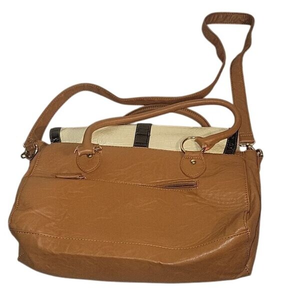 Leopard Print & Faux Croc Leather Satchel Bag With Adjustable Strap & Top Handle - Picture 4 of 9